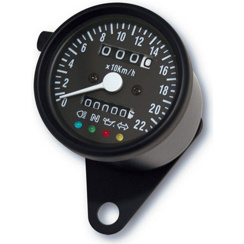 Analoge Kilometerteller / Snelheidsmeter 60mm Zwart met Controle Lampjes